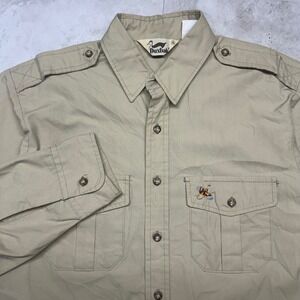 Duxbak Utility Button Up Shirt Tan Men XL Epaulets Hunting Safari Workwear